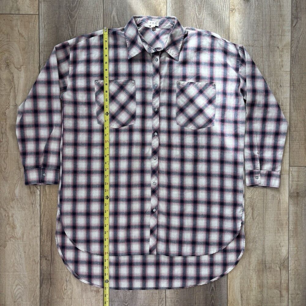 POL Womens Western Pink Plaid Button Down Tunic Size L Rodeo Festival Star Studs - Picture 11 of 13